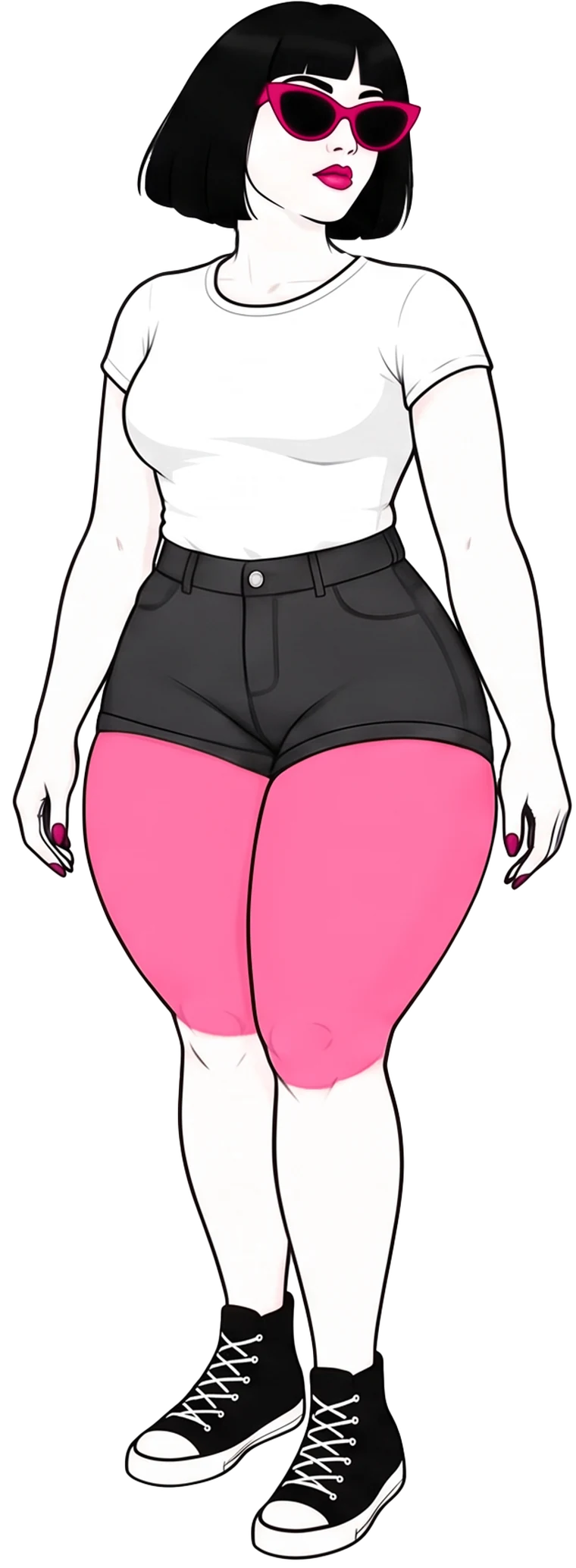 Illustration Oberschenkel-Typ: Hüfte bis Knie pink markiert.